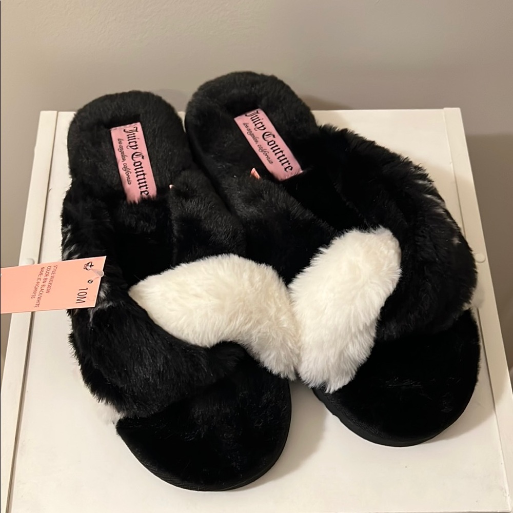 NIB Juicy Couture Highnyss Black Faux Fur Slippers - Picture 7 of 11